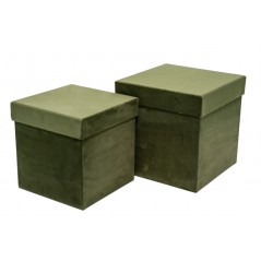 Set 2 Scatole Quadrate in Velluto verde muschio